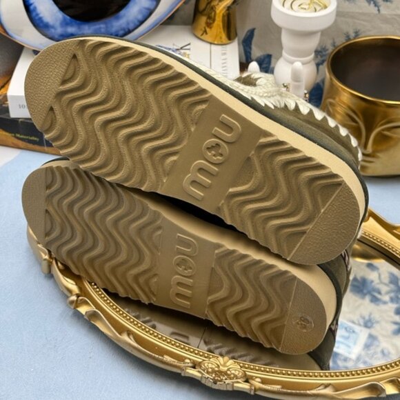 🆕 MOU 🧿 NWOT WOB Olive Green Eskimo Ankle Boot, Cream Overstitch, Sz EU 36 - Picture 12 of 12